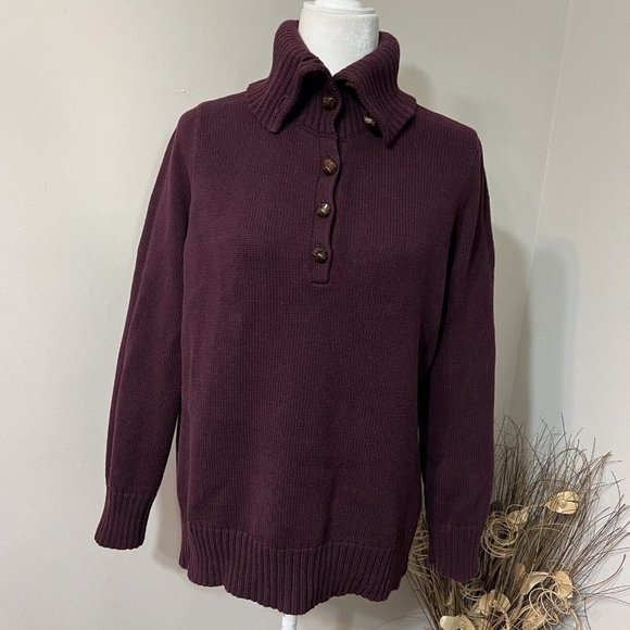 Ralph Lauren Woman’s Turtleneck Cotton Burgundy Sweater, Leather Buttons Sz 1X - Picture 1 of 11